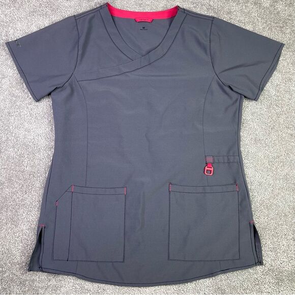 Carhartt Force Scrub Top Women’s Medium Gray Pockets V-Neck Nursing Medical - Picture 1 of 12